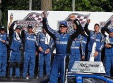 Carl Edwards gets Ford into Victory Lane for the first time in the 2010 season with a win at Road America. Credit: Jonathan Daniel/Getty Images